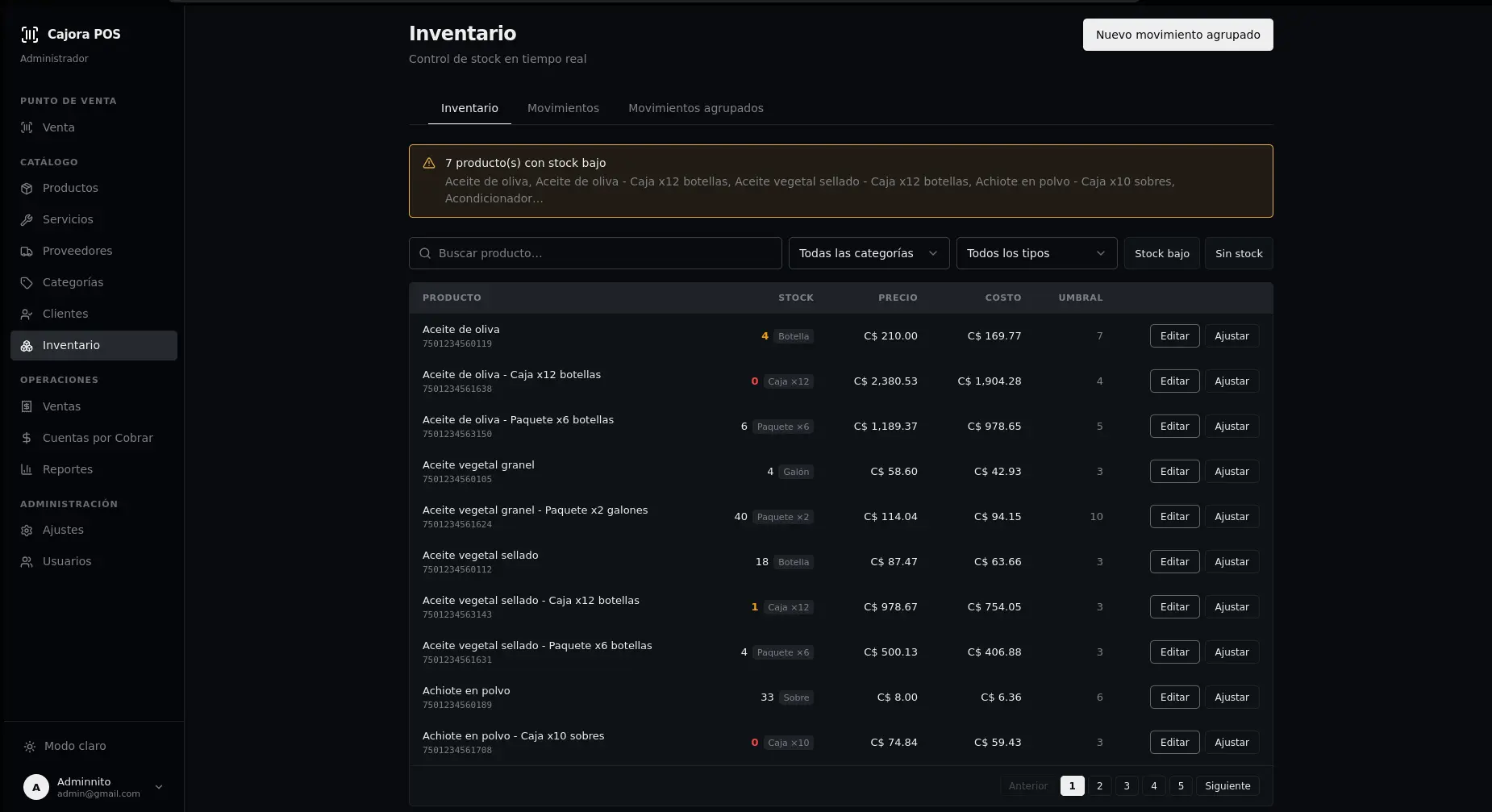 Capturas del inventario en escritorio