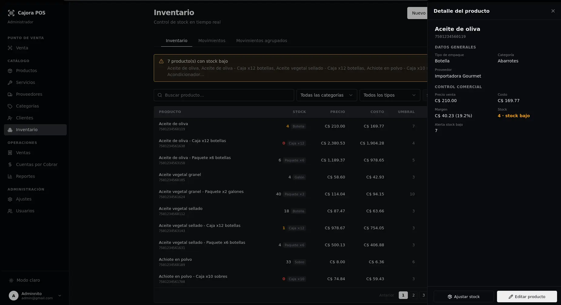 Capturas del inventario en escritorio