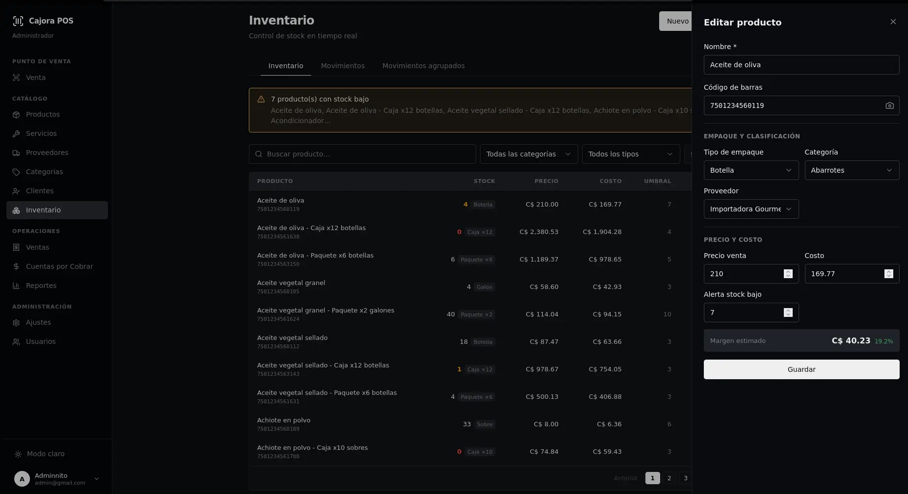 Capturas del inventario en escritorio