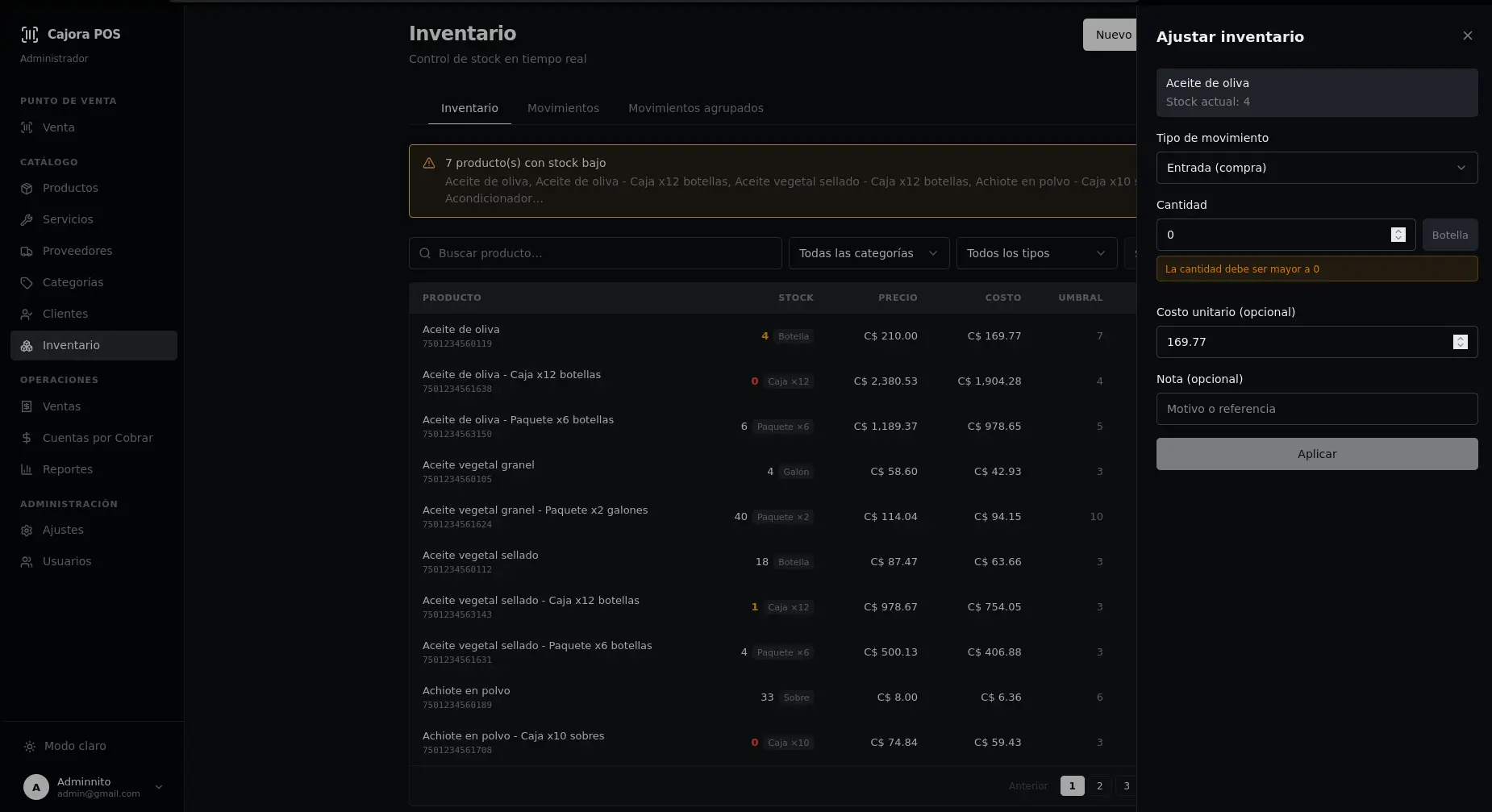 Capturas del inventario en escritorio