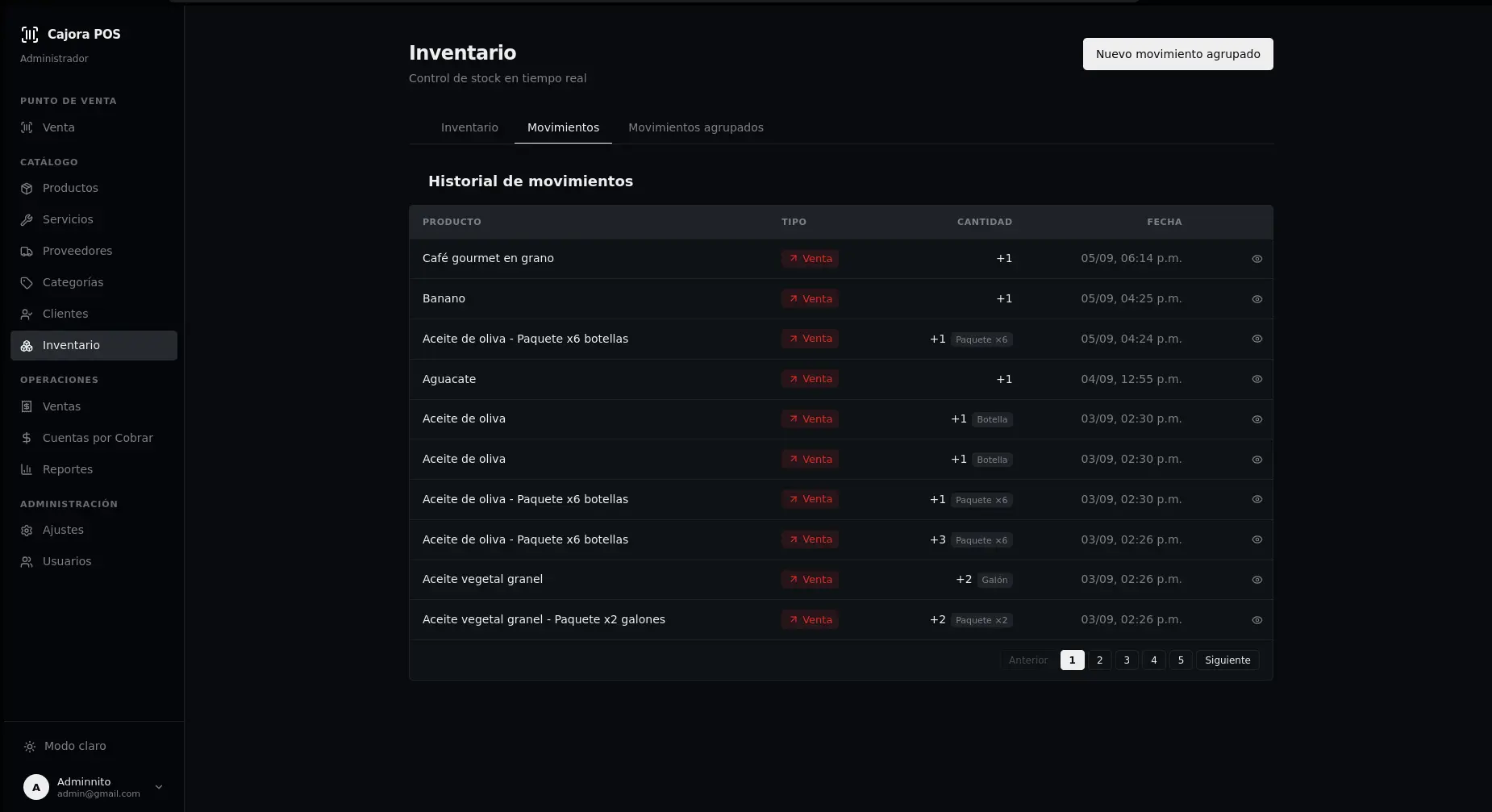Capturas del inventario en escritorio