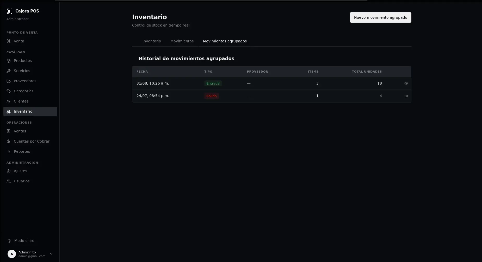 Capturas del inventario en escritorio